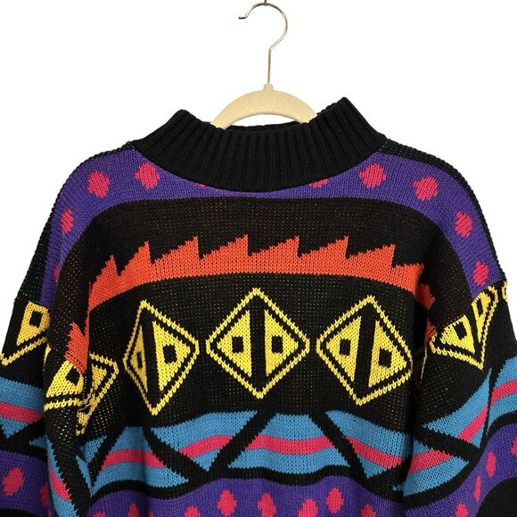 VTG Croquet Club Womens Sz L Geometric 80s 90s Retro Sweater Granny Core USA - Picture 2 of 7